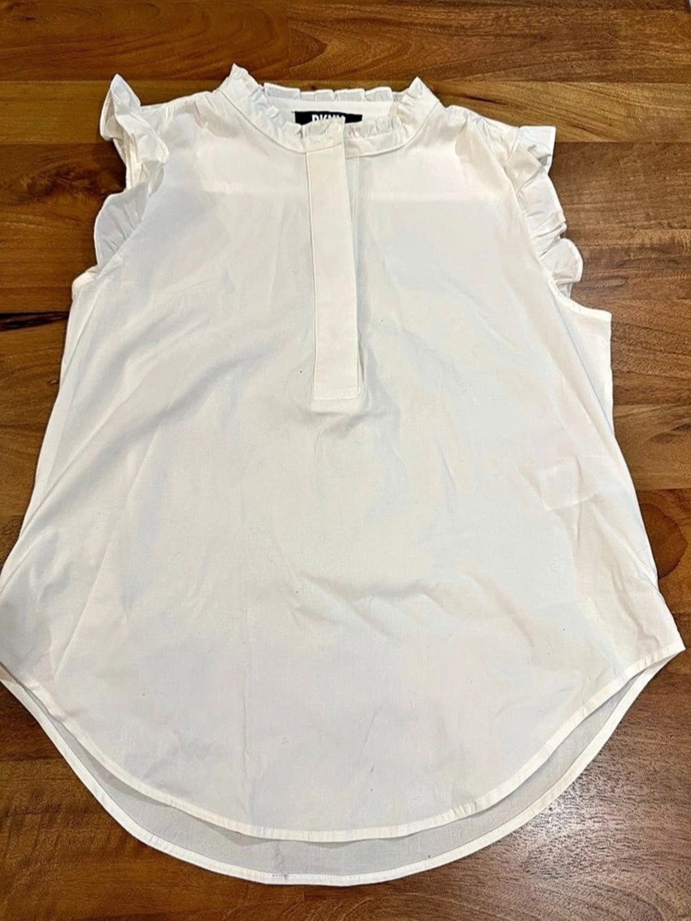 DKNY White Ruffle Sleeve Blouse with Gold Buttons - Women’s Size Medium